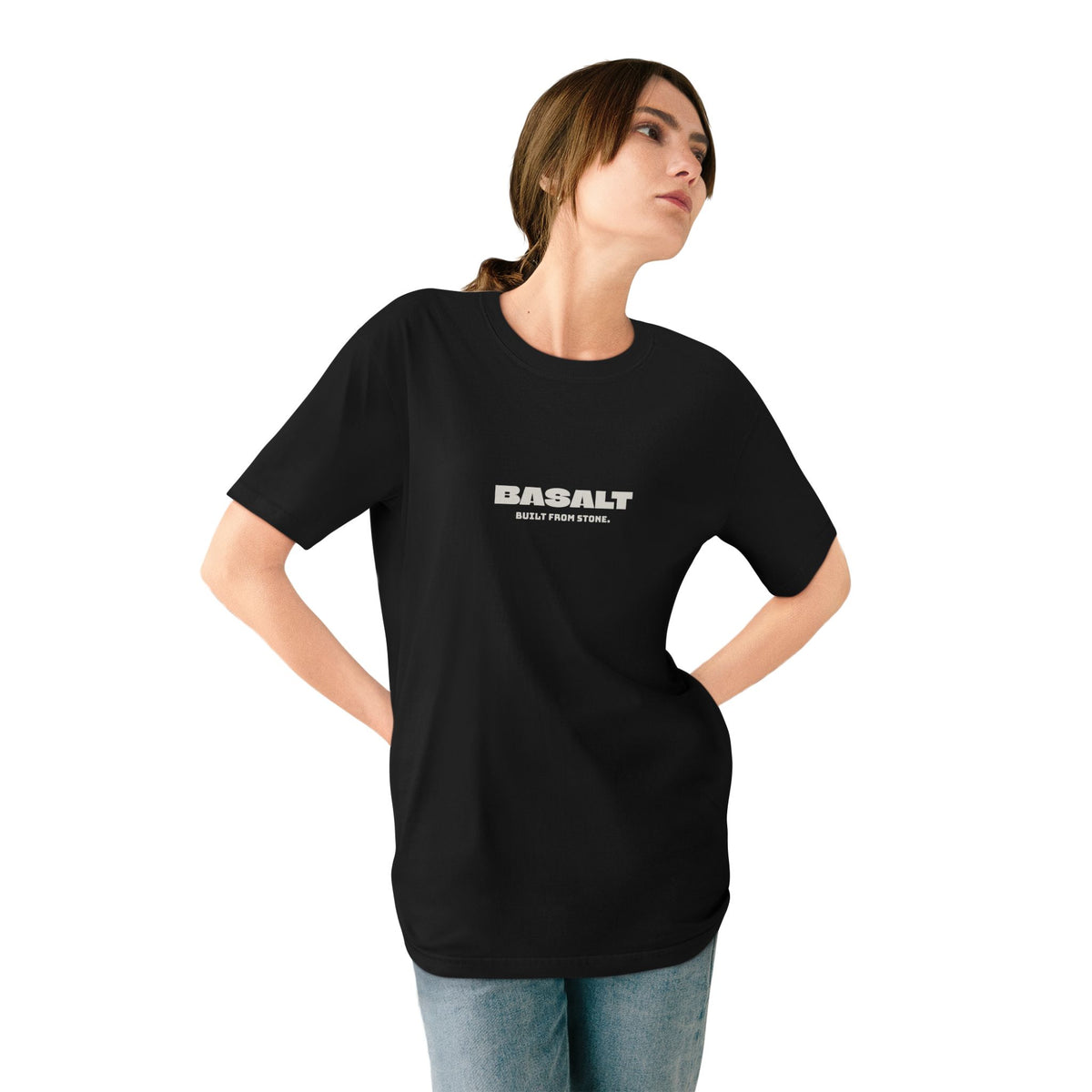 Basalt Unisex Organic Cotton Tee Black White Minimalist Regular Fit T-Shirt