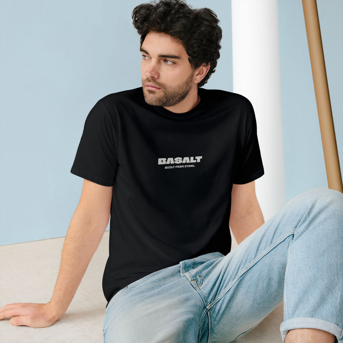 Basalt Unisex Organic Cotton Tee Black White Minimalist Regular Fit T-Shirt
