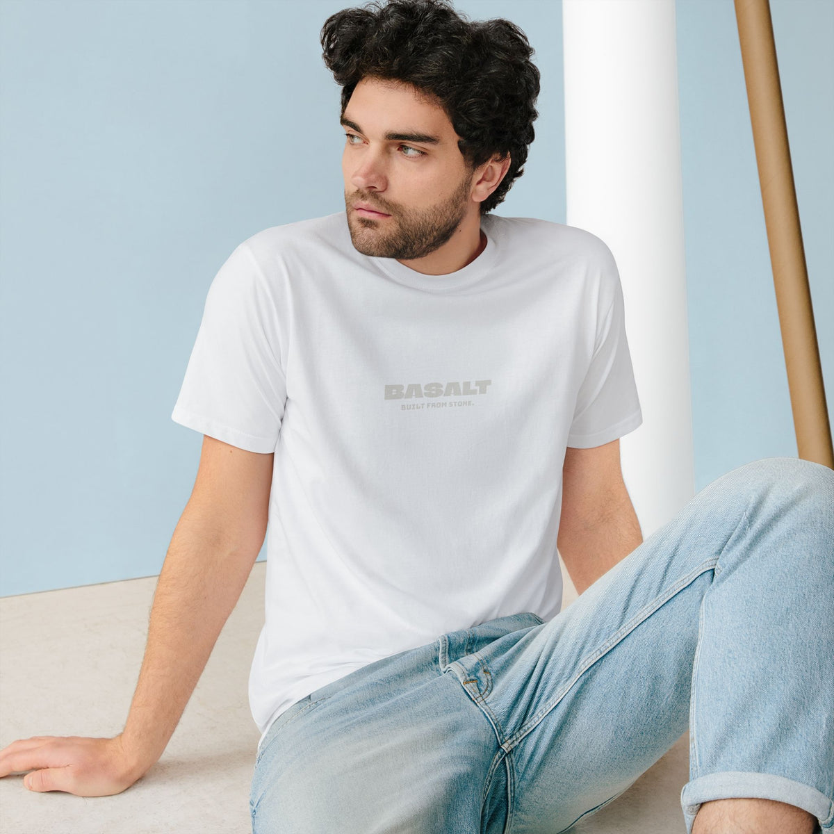 Basalt Unisex Organic Cotton Tee Black White Minimalist Regular Fit T-Shirt
