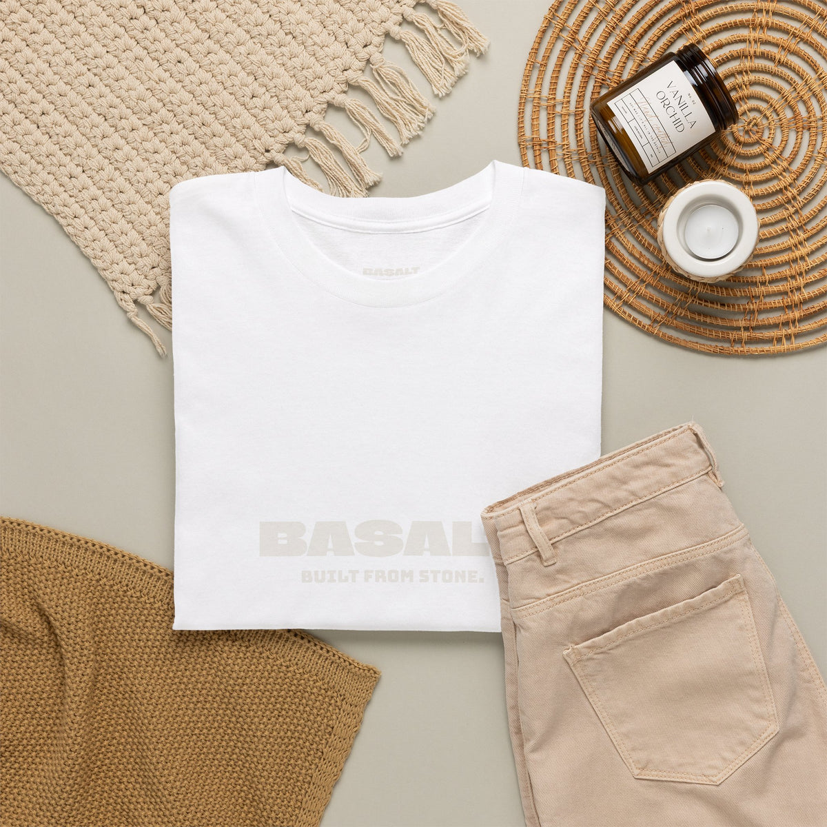 Basalt Unisex T-Shirt Midweight Cotton Black White Minimalist Crew Neck Tee